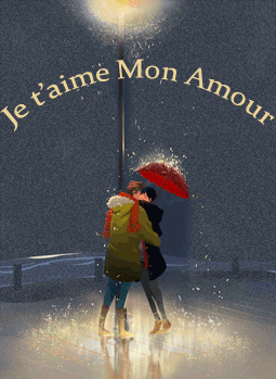 Gif animé je t'aime amoureux sous la pluie